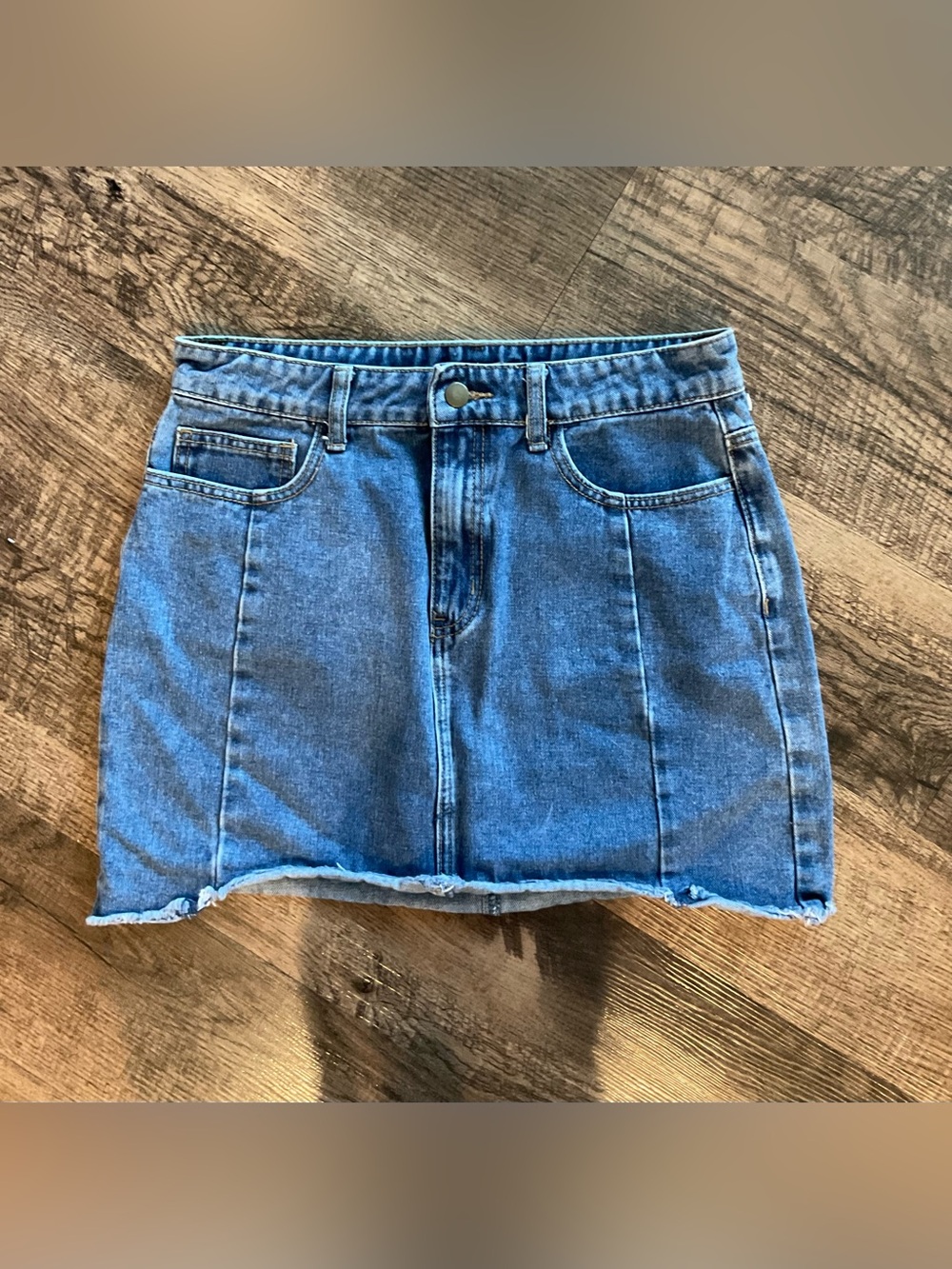 Forever 21 Blue Denim Mini Skirt with Frayed Hem
